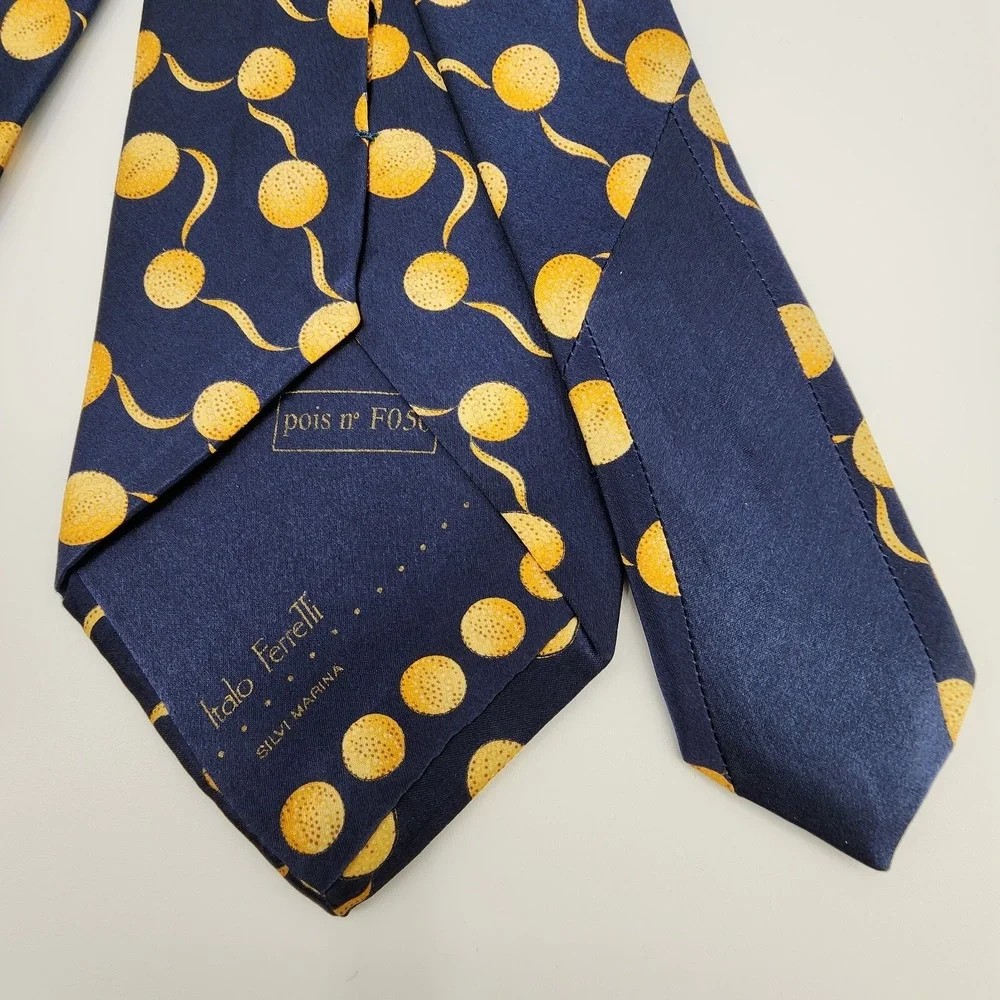 Italo Ferretti Tie 100% Silk Hand Made in‎ Italy Modern Big Polka Dot Blue Gold